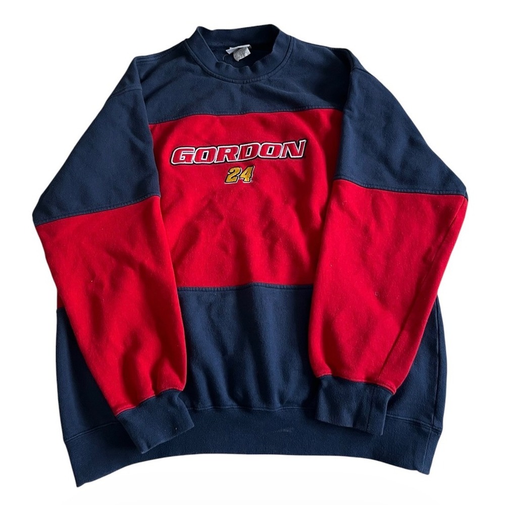 Vintage Jeff Gordon Sweatshirt Mens Large Blue Red NASCAR 24 Racing Colorblock